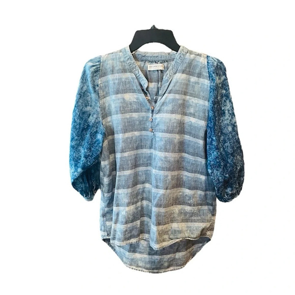 Artisan de Luxe women’s 3/4 sleeve hi-lo chambray tunic top SZ S blue - Picture 1 of 7